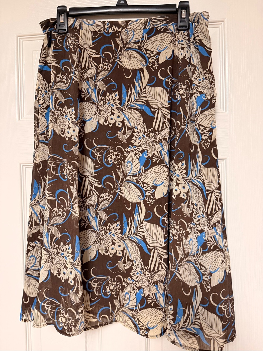 Jaclyn Smith Brown Floral A-Line Skirt with Blue & Cream Accents